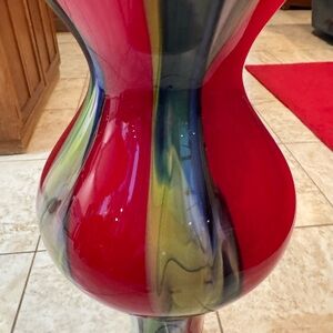 Red Art Glass Vase Makora Krosno Poland